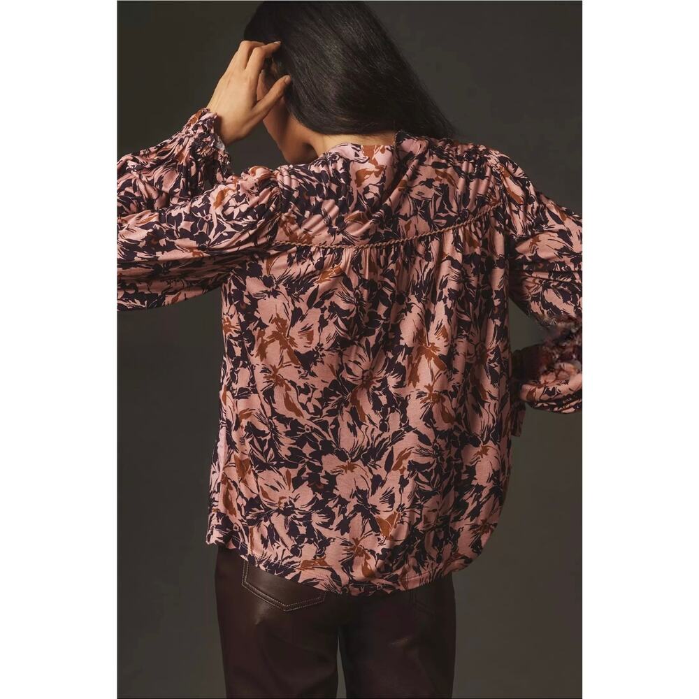 Bl-nk x Anthropologie Stephanie Long-Sleeve Top in pink floral. Size M. Ret $118 - Picture 2 of 11